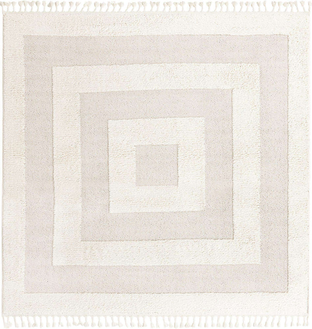 Ivory 7' 10 x 7' 10 Boho Square Area Rug 100% Polyester With Cotton Backing Geometric Modern Boho Bohemian Decor Carpet for Living Rooms Office Dining Kitchen Unique Interior Design for Sale at Rug Engine