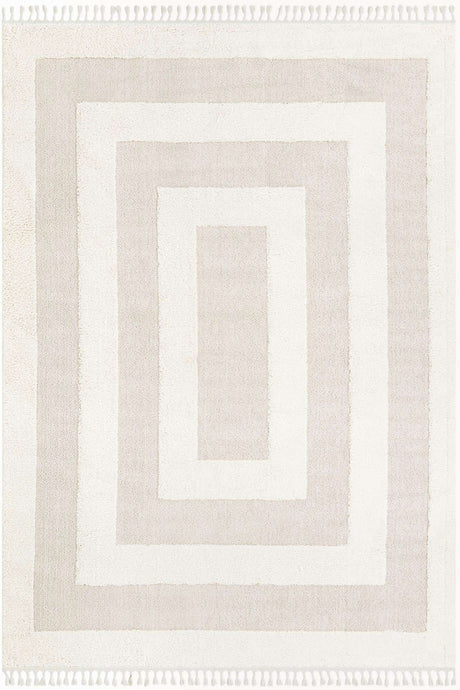 Ivory 9' x 12' Boho Rectangle Area Rug 100% Polyester With Cotton Backing Geometric Modern Boho Bohemian Decor Carpet for Living Rooms Office Dining Kitchen Unique Interior Design for Sale at Rug Engine