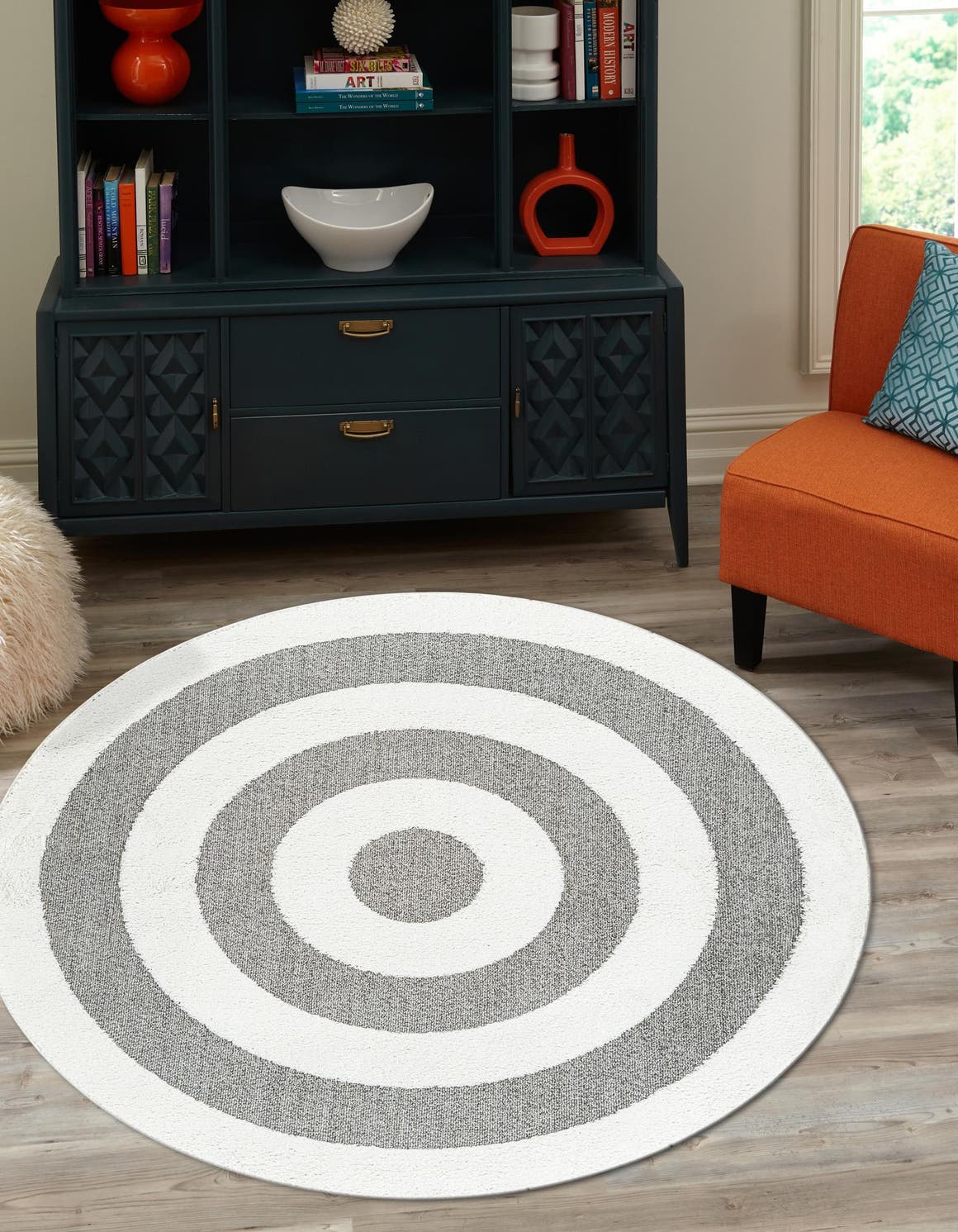 Gray 3' 3 x 3' 3 Boho Round Area Rug 100% Polyester With Cotton Backing Geometric Modern Boho Bohemian Decor Carpet for Living Rooms Office Dining Kitchen Unique Interior Design for Sale at Rug Engine