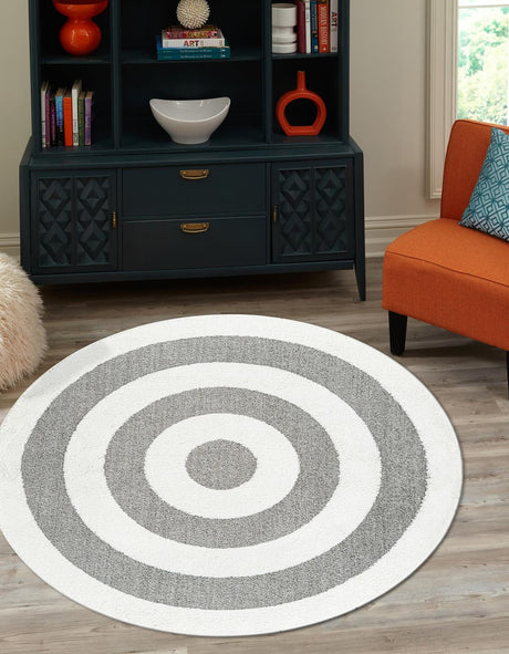 Gray 5' 3 x 5' 3 Boho Round Area Rug 100% Polyester With Cotton Backing Geometric Modern Boho Bohemian Decor Carpet for Living Rooms Office Dining Kitchen Unique Interior Design for Sale at Rug Engine