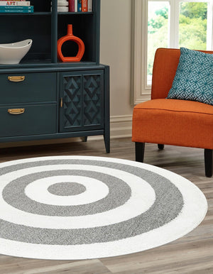 Gray 5' 3 x 5' 3 Boho Round Area Rug 100% Polyester With Cotton Backing Geometric Modern Boho Bohemian Decor Carpet for Living Rooms Office Dining Kitchen Unique Interior Design for Sale at Rug Engine
