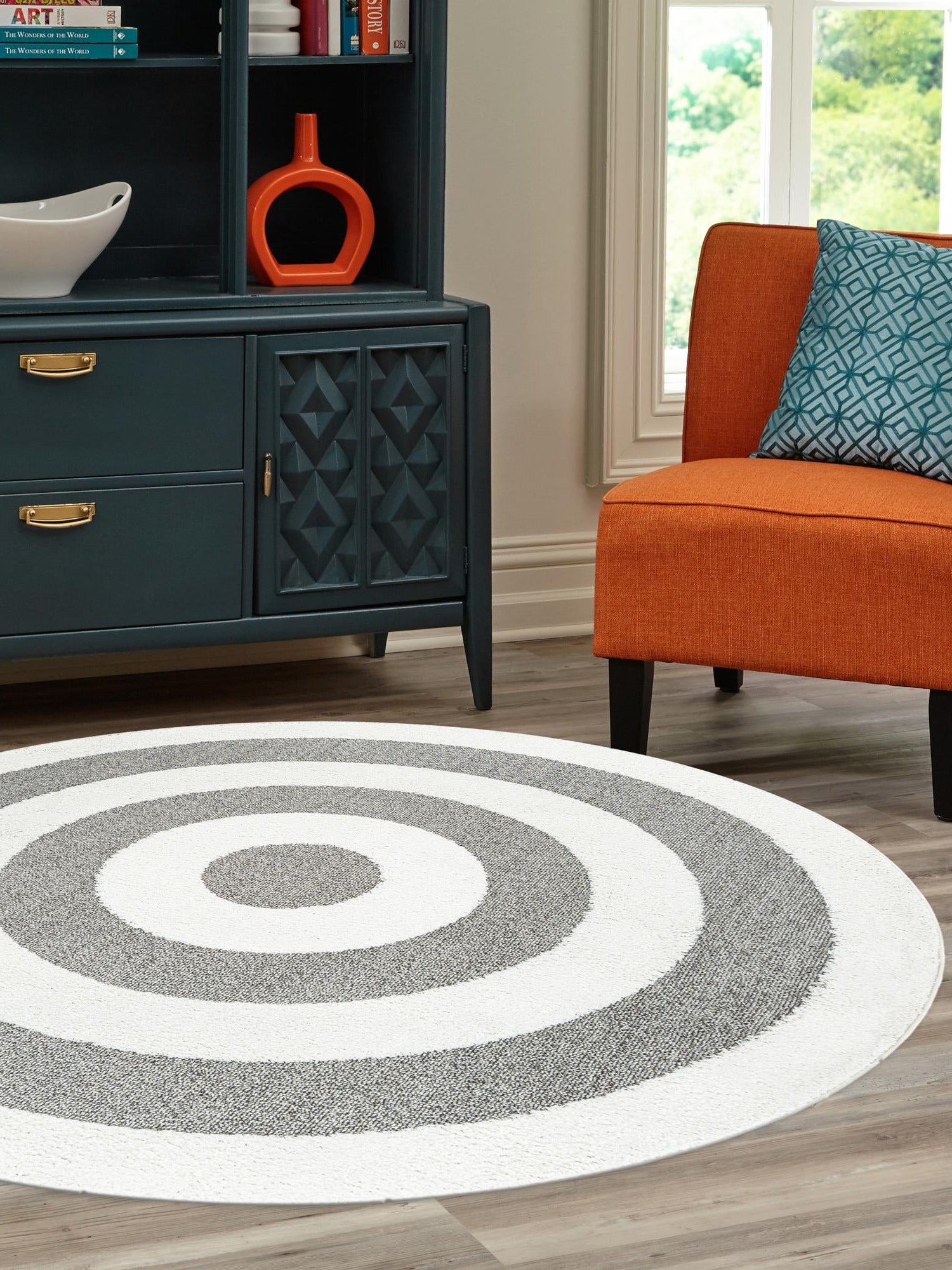 Gray 3' 3 x 3' 3 Boho Round Area Rug 100% Polyester With Cotton Backing Geometric Modern Boho Bohemian Decor Carpet for Living Rooms Office Dining Kitchen Unique Interior Design for Sale at Rug Engine