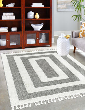 Gray 9' x 12' Boho Rectangle Area Rug 100% Polyester With Cotton Backing Geometric Modern Boho Bohemian Decor Carpet for Living Rooms Office Dining Kitchen Unique Interior Design for Sale at Rug Engine