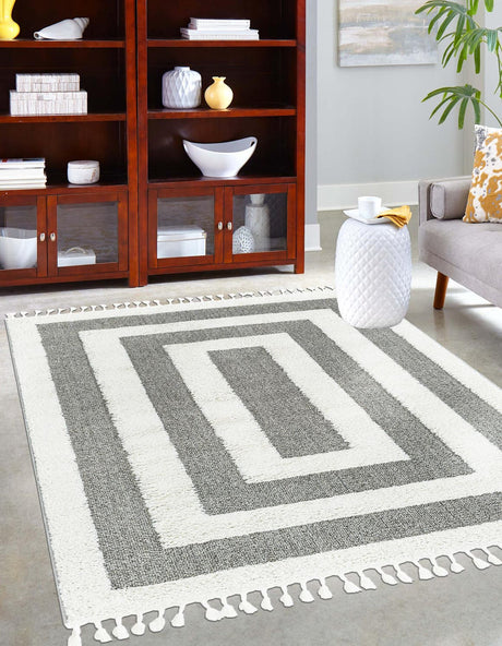 Gray 7' 10 x 10' Boho Rectangle Area Rug 100% Polyester With Cotton Backing Geometric Modern Boho Bohemian Decor Carpet for Living Rooms Office Dining Kitchen Unique Interior Design for Sale at Rug Engine