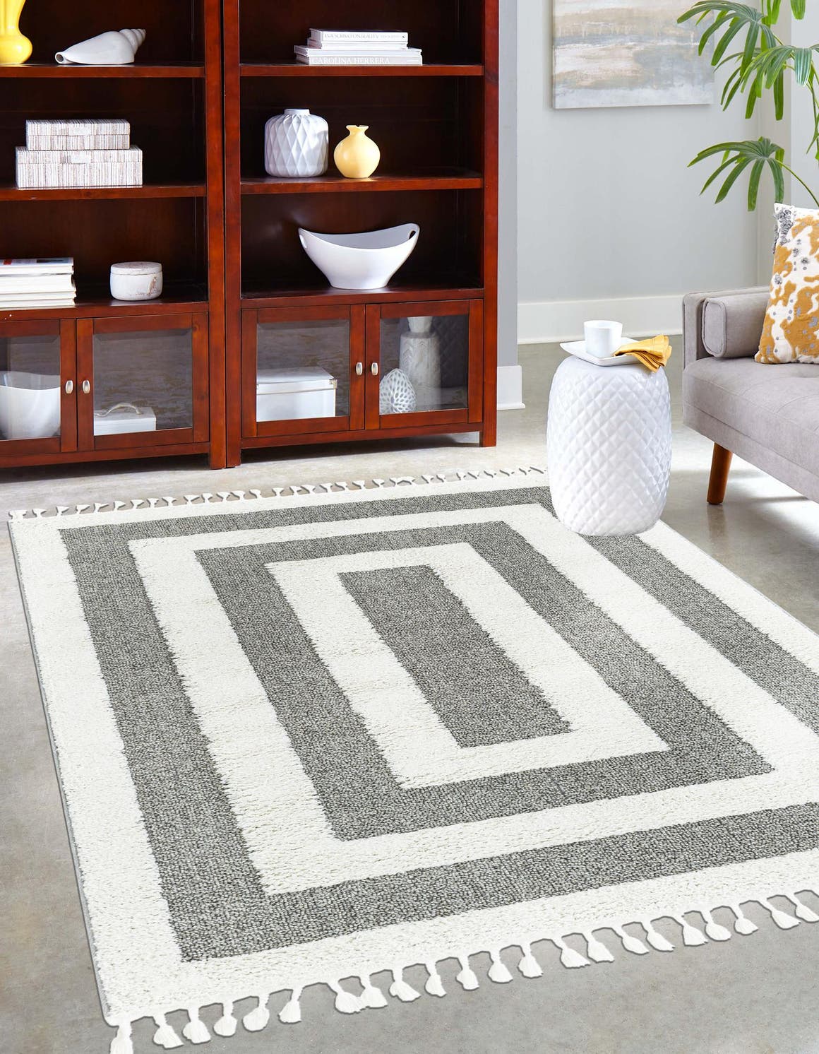 Gray 2' x 3' 1 Boho Rectangle Area Rug 100% Polyester With Cotton Backing Geometric Modern Boho Bohemian Decor Carpet for Living Rooms Office Dining Kitchen Unique Interior Design for Sale at Rug Engine