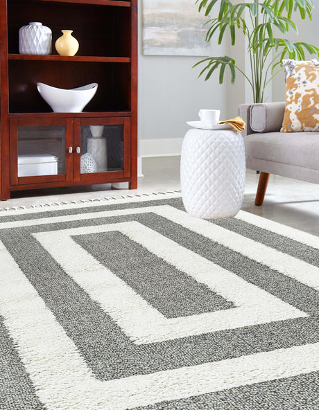 Gray 9' 6 x 14' 3 Boho Rectangle Area Rug 100% Polyester With Cotton Backing Geometric Modern Boho Bohemian Decor Carpet for Living Rooms Office Dining Kitchen Unique Interior Design for Sale at Rug Engine