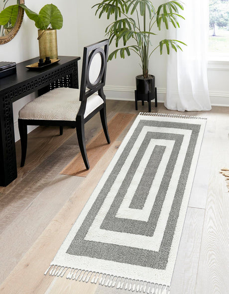 Gray 2' x 6' 1 Boho Runner Area Rug 100% Polyester With Cotton Backing Geometric Modern Boho Bohemian Decor Carpet for Living Rooms Office Dining Kitchen Unique Interior Design for Sale at Rug Engine