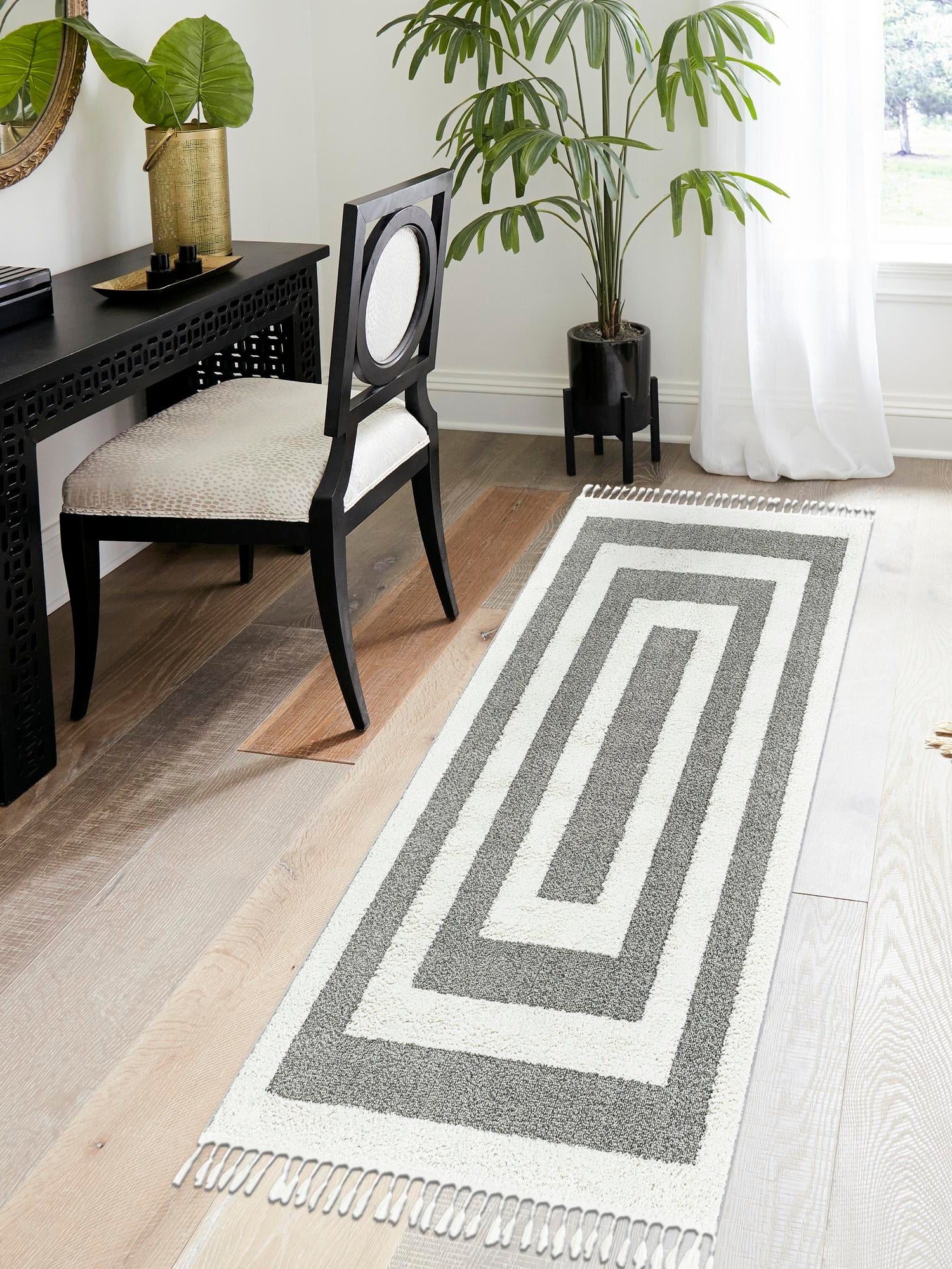 Gray 2' 7 x 12' Boho Runner Area Rug 100% Polyester With Cotton Backing Geometric Modern Boho Bohemian Decor Carpet for Living Rooms Office Dining Kitchen Unique Interior Design for Sale at Rug Engine