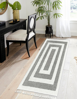 Gray 2' 7 x 12' Boho Runner Area Rug 100% Polyester With Cotton Backing Geometric Modern Boho Bohemian Decor Carpet for Living Rooms Office Dining Kitchen Unique Interior Design for Sale at Rug Engine