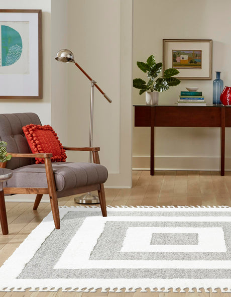 Gray 7' 10 x 7' 10 Boho Square Area Rug 100% Polyester With Cotton Backing Geometric Modern Boho Bohemian Decor Carpet for Living Rooms Office Dining Kitchen Unique Interior Design for Sale at Rug Engine