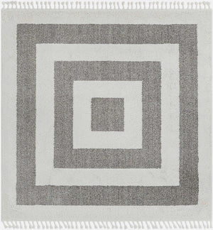 Gray 7' 10 x 7' 10 Boho Square Area Rug 100% Polyester With Cotton Backing Geometric Modern Boho Bohemian Decor Carpet for Living Rooms Office Dining Kitchen Unique Interior Design for Sale at Rug Engine
