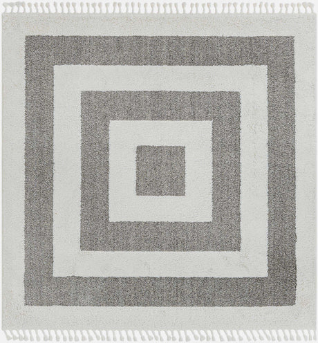 Gray 7' 10 x 7' 10 Boho Square Area Rug 100% Polyester With Cotton Backing Geometric Modern Boho Bohemian Decor Carpet for Living Rooms Office Dining Kitchen Unique Interior Design for Sale at Rug Engine