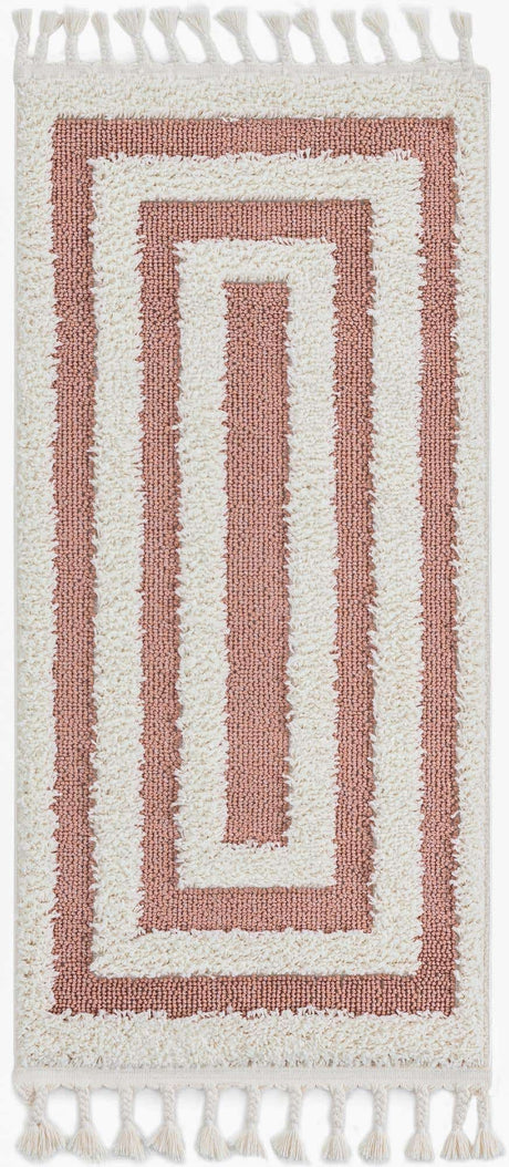 Pink 2' x 4' 1 Boho Runner Area Rug 100% Polyester With Cotton Backing Geometric Modern Boho Bohemian Decor Carpet for Living Rooms Office Dining Kitchen Unique Interior Design for Sale at Rug Engine