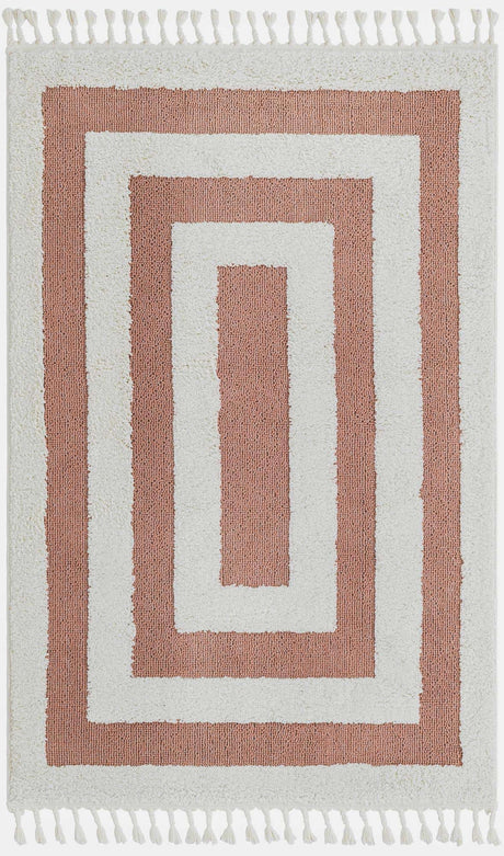 Pink 4' 1 x 6' 1 Boho Rectangle Area Rug 100% Polyester With Cotton Backing Geometric Modern Boho Bohemian Decor Carpet for Living Rooms Office Dining Kitchen Unique Interior Design for Sale at Rug Engine