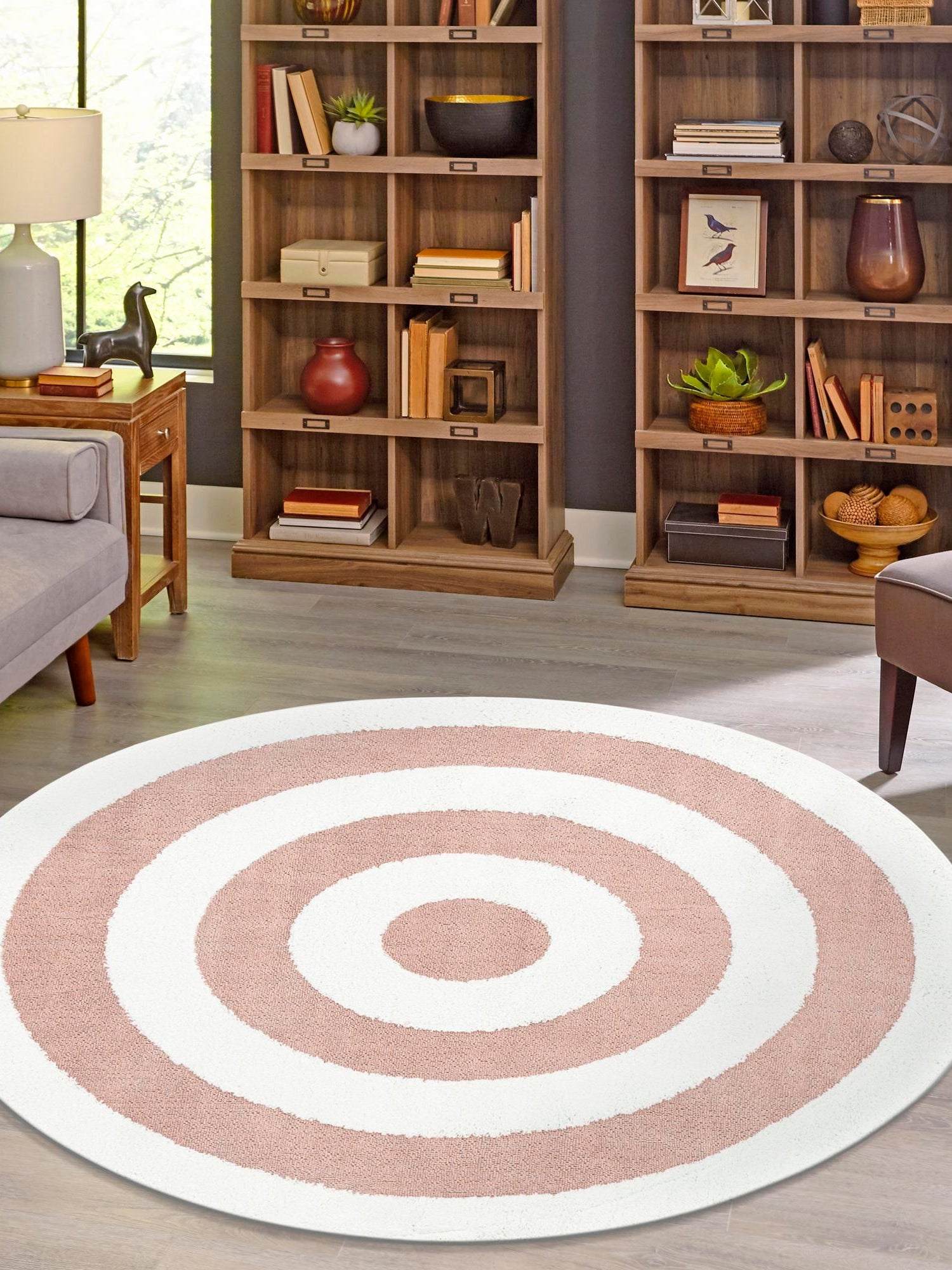 Pink 7' 10 x 7' 10 Boho Round Area Rug 100% Polyester With Cotton Backing Geometric Modern Boho Bohemian Decor Carpet for Living Rooms Office Dining Kitchen Unique Interior Design for Sale at Rug Engine