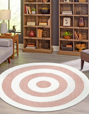 Pink 7' 10 x 7' 10 Boho Round Area Rug 100% Polyester With Cotton Backing Geometric Modern Boho Bohemian Decor Carpet for Living Rooms Office Dining Kitchen Unique Interior Design for Sale at Rug Engine