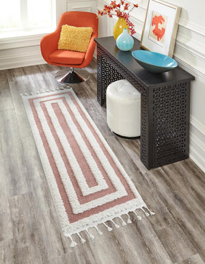 Pink 2' x 6' 1 Boho Runner Area Rug 100% Polyester With Cotton Backing Geometric Modern Boho Bohemian Decor Carpet for Living Rooms Office Dining Kitchen Unique Interior Design for Sale at Rug Engine