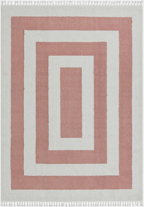 Pink 9' x 12' Boho Rectangle Area Rug 100% Polyester With Cotton Backing Geometric Modern Boho Bohemian Decor Carpet for Living Rooms Office Dining Kitchen Unique Interior Design for Sale at Rug Engine