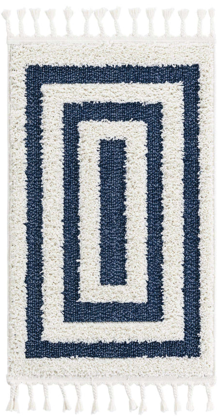 Blue 2' x 3' 1 Boho Rectangle Area Rug 100% Polyester With Cotton Backing Geometric Modern Boho Bohemian Decor Carpet for Living Rooms Office Dining Kitchen Unique Interior Design for Sale at Rug Engine