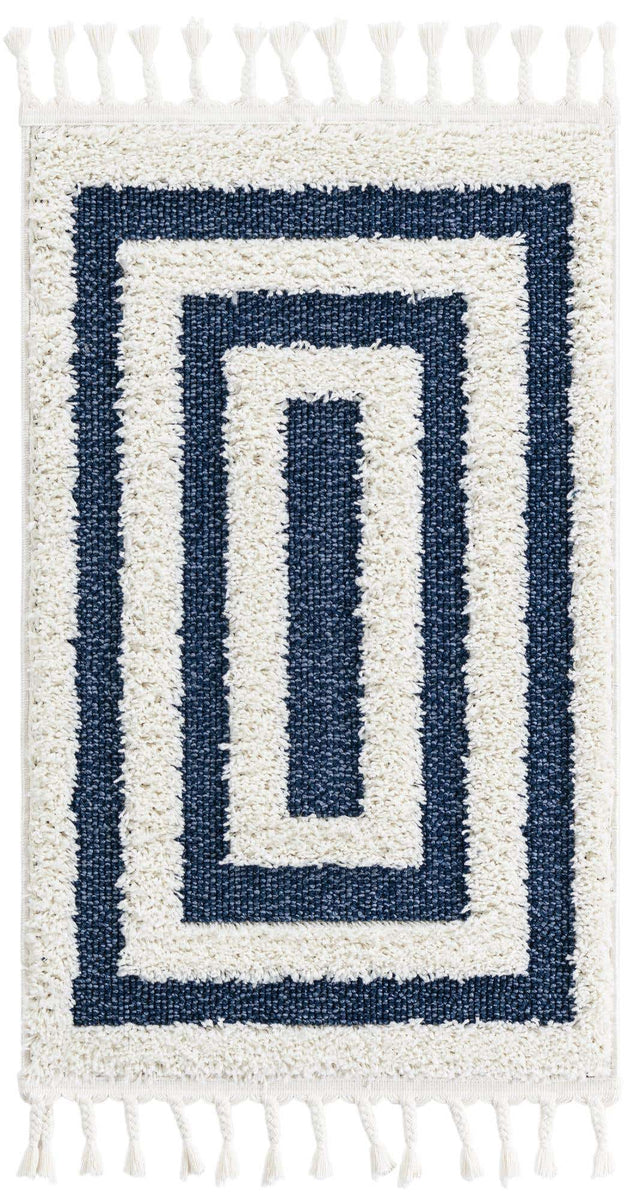 Blue 2' x 3' 1 Boho Rectangle Area Rug 100% Polyester With Cotton Backing Geometric Modern Boho Bohemian Decor Carpet for Living Rooms Office Dining Kitchen Unique Interior Design for Sale at Rug Engine