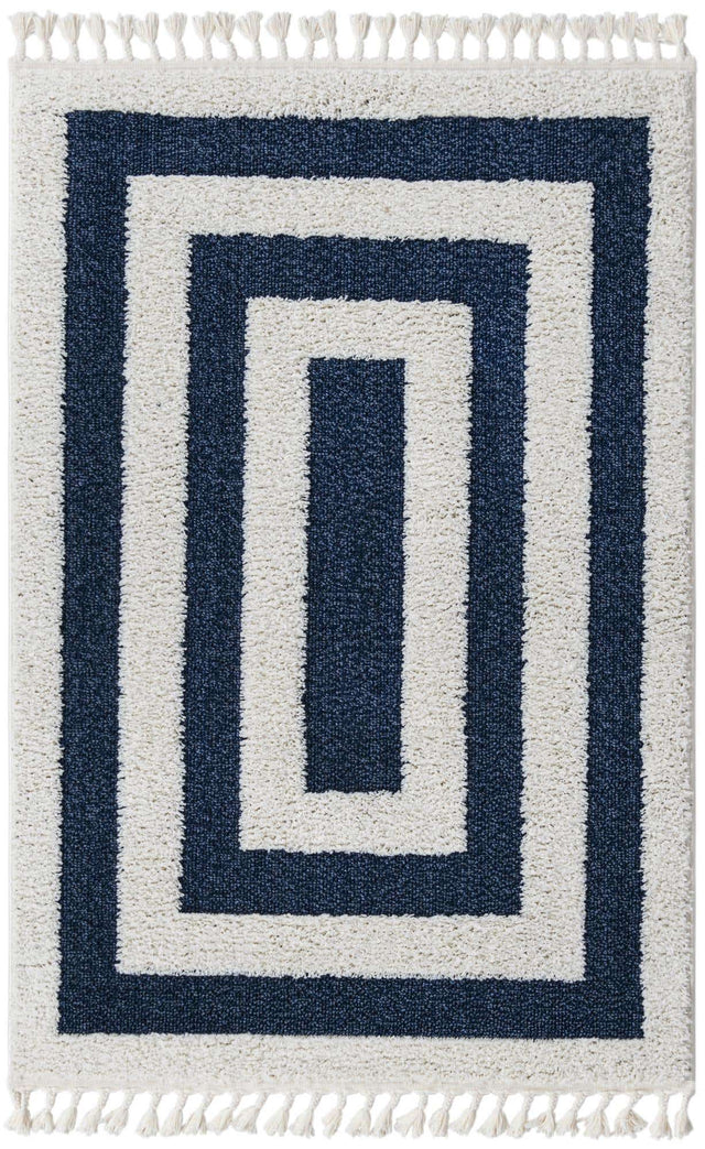 Blue 4' 1 x 6' 1 Boho Rectangle Area Rug 100% Polyester With Cotton Backing Geometric Modern Boho Bohemian Decor Carpet for Living Rooms Office Dining Kitchen Unique Interior Design for Sale at Rug Engine