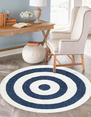 Blue 3' 3 x 3' 3 Boho Round Area Rug 100% Polyester With Cotton Backing Geometric Modern Boho Bohemian Decor Carpet for Living Rooms Office Dining Kitchen Unique Interior Design for Sale at Rug Engine