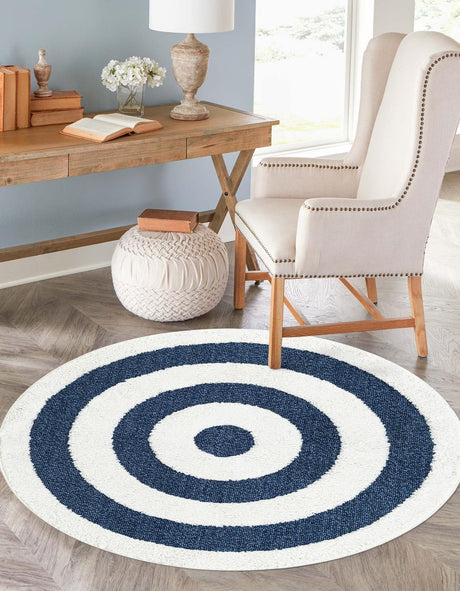 Blue 5' 3 x 5' 3 Boho Round Area Rug 100% Polyester With Cotton Backing Geometric Modern Boho Bohemian Decor Carpet for Living Rooms Office Dining Kitchen Unique Interior Design for Sale at Rug Engine