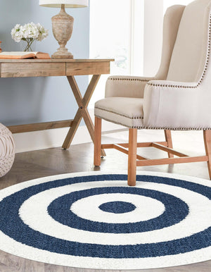 Blue 7' 10 x 7' 10 Boho Round Area Rug 100% Polyester With Cotton Backing Geometric Modern Boho Bohemian Decor Carpet for Living Rooms Office Dining Kitchen Unique Interior Design for Sale at Rug Engine