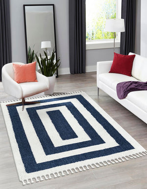 Blue 2' x 3' 1 Boho Rectangle Area Rug 100% Polyester With Cotton Backing Geometric Modern Boho Bohemian Decor Carpet for Living Rooms Office Dining Kitchen Unique Interior Design for Sale at Rug Engine