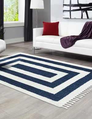 Blue 7' 10 x 10' Boho Rectangle Area Rug 100% Polyester With Cotton Backing Geometric Modern Boho Bohemian Decor Carpet for Living Rooms Office Dining Kitchen Unique Interior Design for Sale at Rug Engine