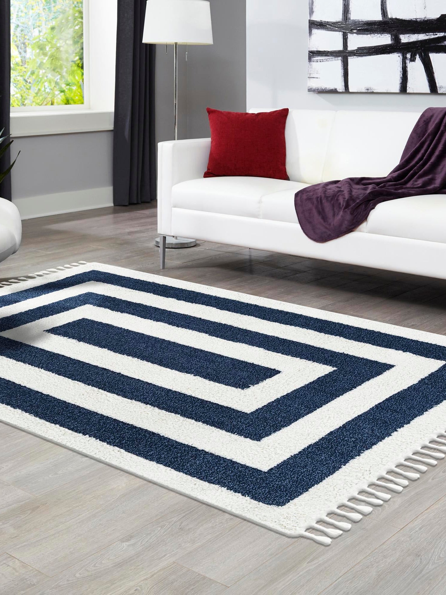 Blue 4' 1 x 6' 1 Boho Rectangle Area Rug 100% Polyester With Cotton Backing Geometric Modern Boho Bohemian Decor Carpet for Living Rooms Office Dining Kitchen Unique Interior Design for Sale at Rug Engine