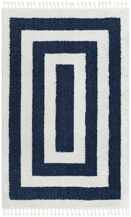 Blue 5' 3 x 8' Boho Rectangle Area Rug 100% Polyester With Cotton Backing Geometric Modern Boho Bohemian Decor Carpet for Living Rooms Office Dining Kitchen Unique Interior Design for Sale at Rug Engine