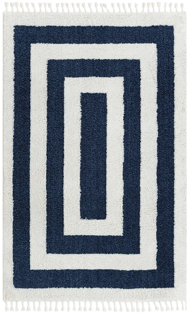 Blue 5' 3 x 8' Boho Rectangle Area Rug 100% Polyester With Cotton Backing Geometric Modern Boho Bohemian Decor Carpet for Living Rooms Office Dining Kitchen Unique Interior Design for Sale at Rug Engine
