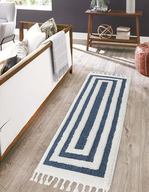Blue 2' 7 x 12' Boho Runner Area Rug 100% Polyester With Cotton Backing Geometric Modern Boho Bohemian Decor Carpet for Living Rooms Office Dining Kitchen Unique Interior Design for Sale at Rug Engine