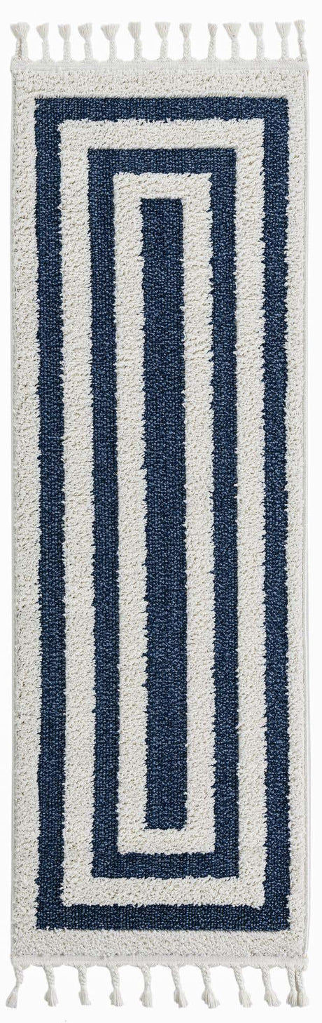 Blue 2' x 6' 1 Boho Runner Area Rug 100% Polyester With Cotton Backing Geometric Modern Boho Bohemian Decor Carpet for Living Rooms Office Dining Kitchen Unique Interior Design for Sale at Rug Engine
