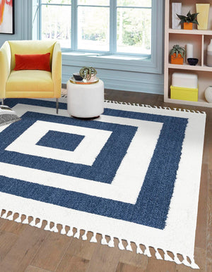 Blue 7' 10 x 7' 10 Boho Square Area Rug 100% Polyester With Cotton Backing Geometric Modern Boho Bohemian Decor Carpet for Living Rooms Office Dining Kitchen Unique Interior Design for Sale at Rug Engine