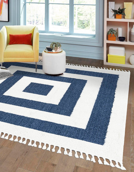 Blue 7' 10 x 7' 10 Boho Square Area Rug 100% Polyester With Cotton Backing Geometric Modern Boho Bohemian Decor Carpet for Living Rooms Office Dining Kitchen Unique Interior Design for Sale at Rug Engine
