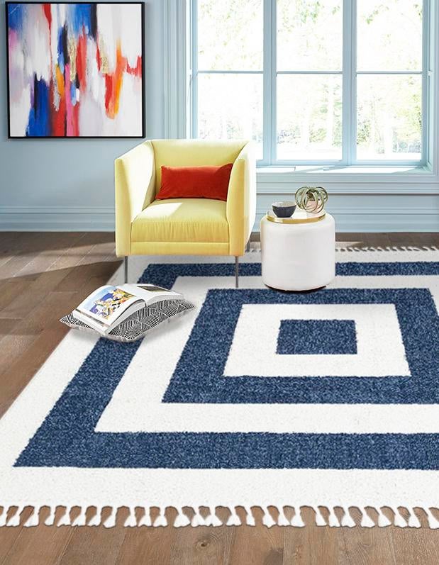 Blue 7' 10 x 7' 10 Boho Square Area Rug 100% Polyester With Cotton Backing Geometric Modern Boho Bohemian Decor Carpet for Living Rooms Office Dining Kitchen Unique Interior Design for Sale at Rug Engine