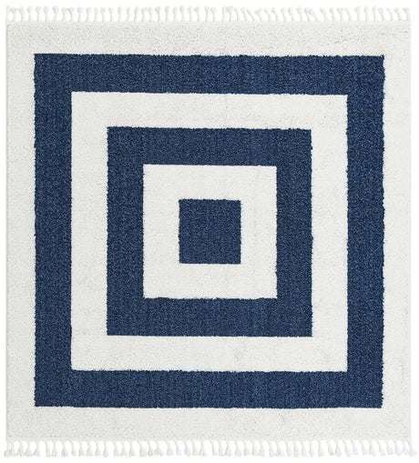 Blue 7' 10 x 7' 10 Boho Square Area Rug 100% Polyester With Cotton Backing Geometric Modern Boho Bohemian Decor Carpet for Living Rooms Office Dining Kitchen Unique Interior Design for Sale at Rug Engine