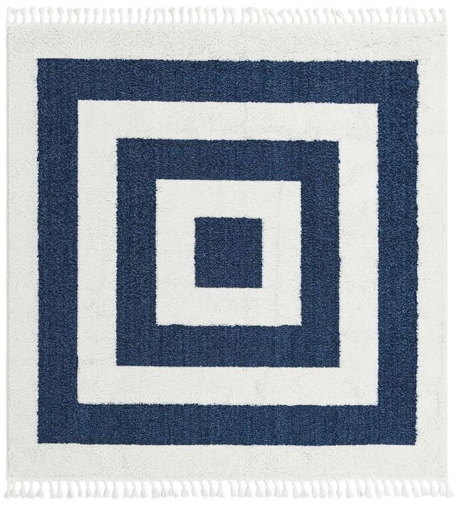 Blue 7' 10 x 7' 10 Boho Square Area Rug 100% Polyester With Cotton Backing Geometric Modern Boho Bohemian Decor Carpet for Living Rooms Office Dining Kitchen Unique Interior Design for Sale at Rug Engine