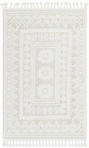 Ivory 2' x 3' 1 Boho Rectangle Area Rug 100% Polyester With Cotton Backing Geometric Modern Boho Bohemian Decor Carpet for Living Rooms Office Dining Kitchen Unique Interior Design for Sale at Rug Engine