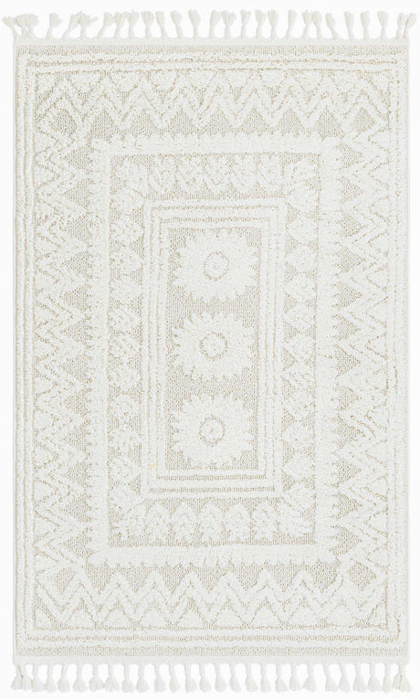 Ivory 2' x 3' 1 Boho Rectangle Area Rug 100% Polyester With Cotton Backing Geometric Modern Boho Bohemian Decor Carpet for Living Rooms Office Dining Kitchen Unique Interior Design for Sale at Rug Engine