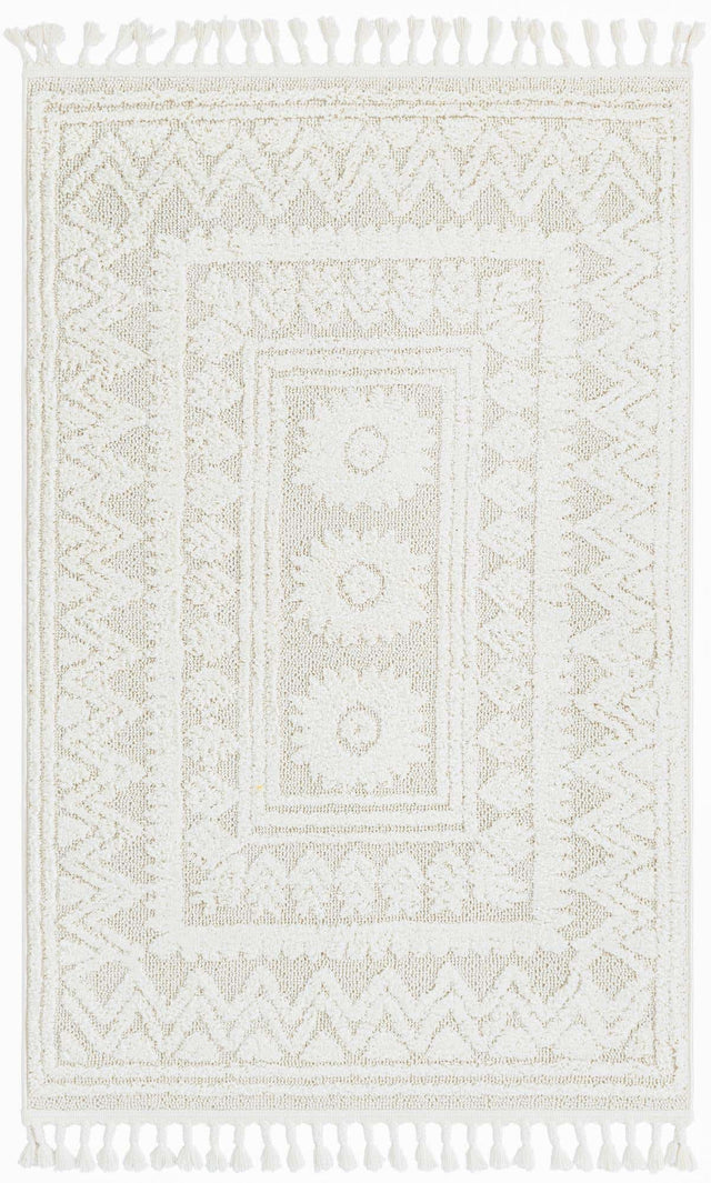 Ivory 2' x 3' 1 Boho Rectangle Area Rug 100% Polyester With Cotton Backing Geometric Modern Boho Bohemian Decor Carpet for Living Rooms Office Dining Kitchen Unique Interior Design for Sale at Rug Engine