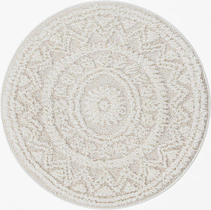 Ivory 3' 3 x 3' 3 Boho Round Area Rug 100% Polyester With Cotton Backing Geometric Modern Boho Bohemian Decor Carpet for Living Rooms Office Dining Kitchen Unique Interior Design for Sale at Rug Engine
