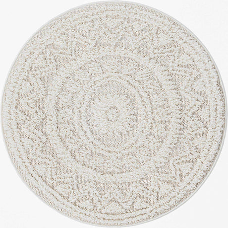 Ivory 3' 3 x 3' 3 Boho Round Area Rug 100% Polyester With Cotton Backing Geometric Modern Boho Bohemian Decor Carpet for Living Rooms Office Dining Kitchen Unique Interior Design for Sale at Rug Engine