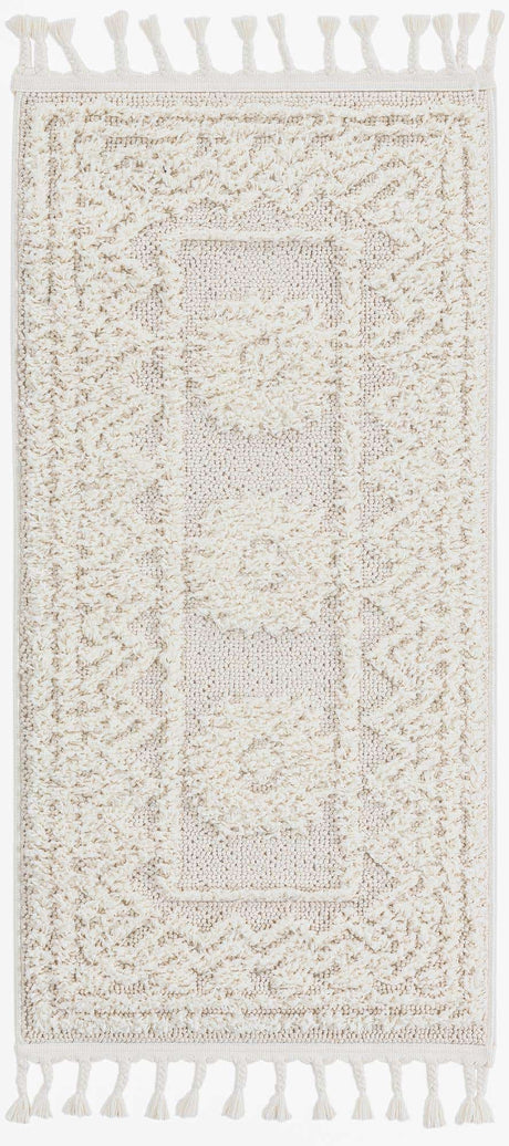 Ivory 2' x 4' 1 Boho Runner Area Rug 100% Polyester With Cotton Backing Geometric Modern Boho Bohemian Decor Carpet for Living Rooms Office Dining Kitchen Unique Interior Design for Sale at Rug Engine