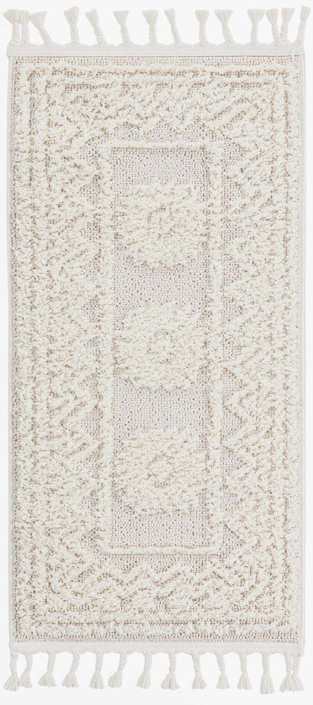 Ivory 2' x 4' 1 Boho Runner Area Rug 100% Polyester With Cotton Backing Geometric Modern Boho Bohemian Decor Carpet for Living Rooms Office Dining Kitchen Unique Interior Design for Sale at Rug Engine