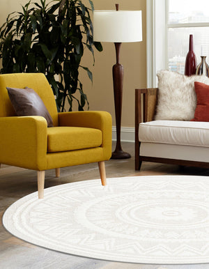 Ivory 10' x 10' Boho Round Area Rug 100% Polyester With Cotton Backing Geometric Modern Boho Bohemian Decor Carpet for Living Rooms Office Dining Kitchen Unique Interior Design for Sale at Rug Engine