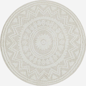 Ivory 5' 3 x 5' 3 Boho Round Area Rug 100% Polyester With Cotton Backing Geometric Modern Boho Bohemian Decor Carpet for Living Rooms Office Dining Kitchen Unique Interior Design for Sale at Rug Engine