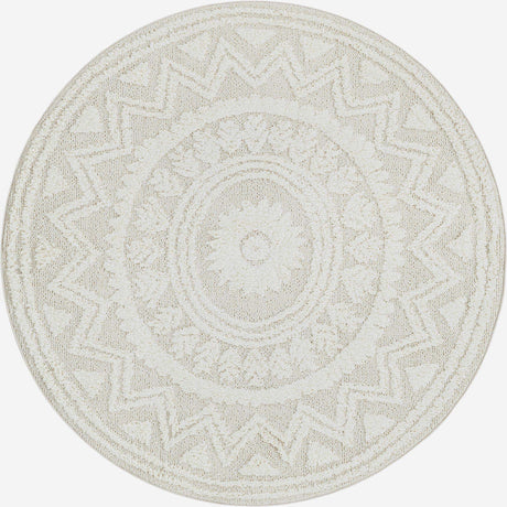 Ivory 5' 3 x 5' 3 Boho Round Area Rug 100% Polyester With Cotton Backing Geometric Modern Boho Bohemian Decor Carpet for Living Rooms Office Dining Kitchen Unique Interior Design for Sale at Rug Engine